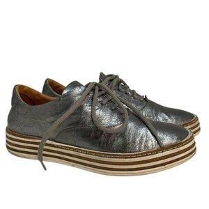 Gidigio Shoes Metallic Silver Sneakers Lace Up Leather Size 38 or 8